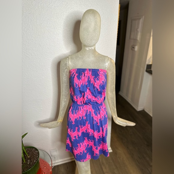 Lily Pulitzer Windsor Giraffe Blue/Pink Strapless Mini Dress. Size XSmall - Picture 4 of 12